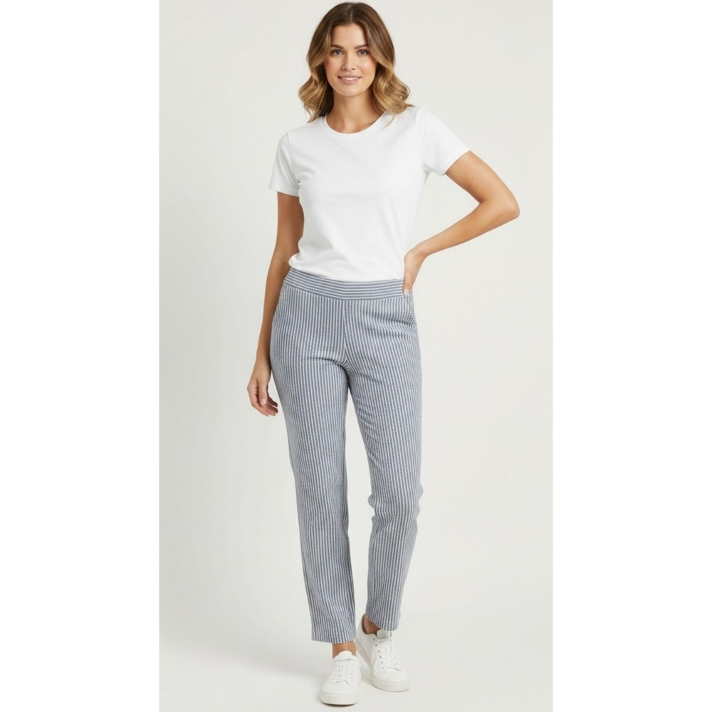 Calvin Klein Blue & White Pinstripe Straight Skinny Pull On Pants